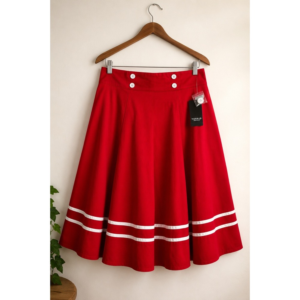 Retro Red Nautical Swing Midi Skirt Plus Size 24 NWT Rockabilly Pinup Torrid
